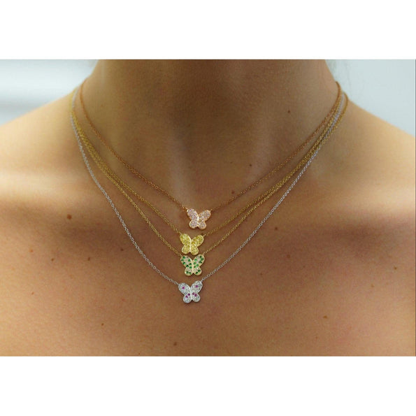 Natural Fancy Yellow Diamond 18K Gold Butterfly Charm Floating Necklace