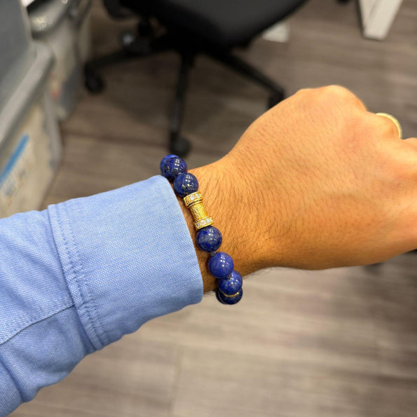 Natural Lapis Lazuli 15 Bead 52 Diamond Rondelle 18K Gold 8 Inch Bracelet