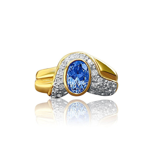 Oval Cut Tanzanite Statement Double Band Ring in 14k Yellow Gold