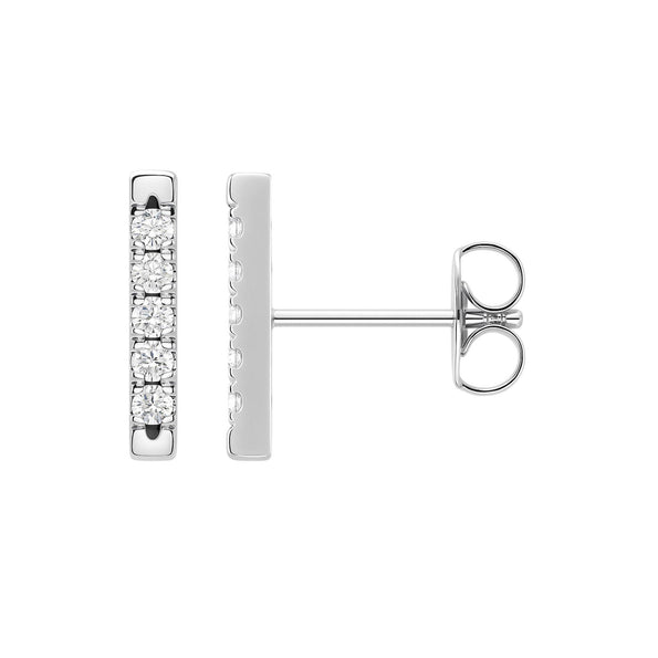 Pave Natural Diamond Flush Bar 14K Stud Earring