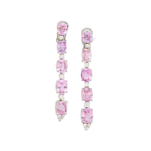 Platinum Set Color Changing Natural Pink Padparadscha Sapphire Dangle Earrings