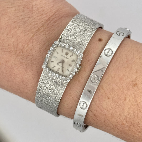 Reserved - Rolex Precision 18K White Gold 18mm Diamond Bezel Watch