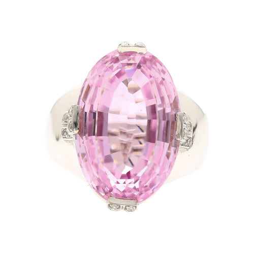 Retro Inspired 20.76 Carat Kunzite Ring in 18K White Gold with 0.66 CTW in Diamonds