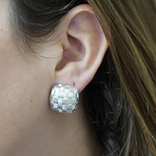 Roberto Coin Frosted Woven Square in 18K White Gold Appassionata Stud Earrings