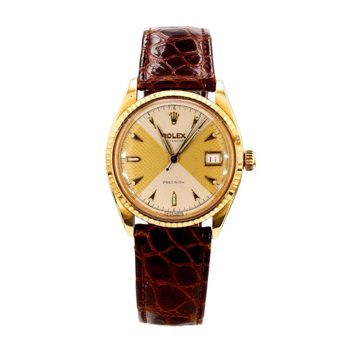 Rolex 34mm Oysterdate Precision 6294 Two Tone Honeycomb Bowtie Gold Watch