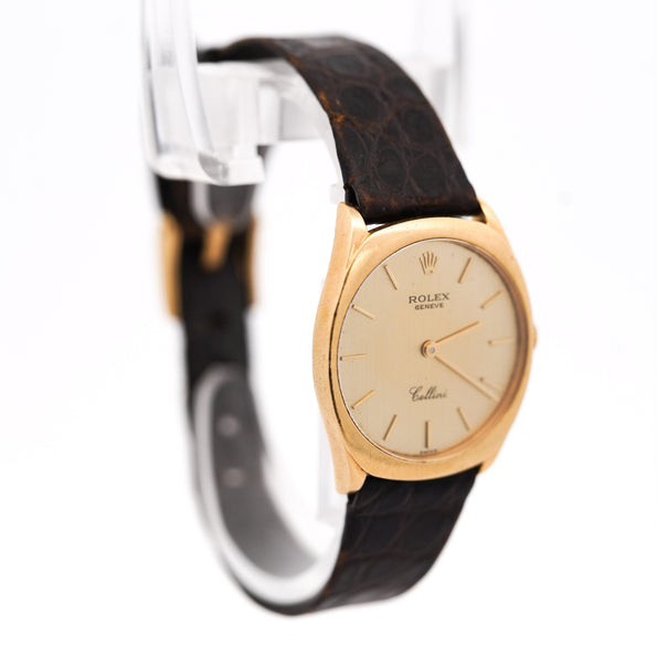 Rolex Cellini 18K Gold 4129 Manual Champagne 25mm Dial Leather Watch