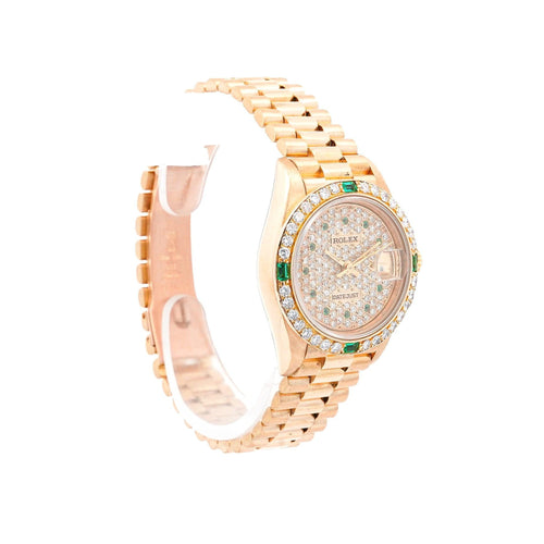 Rolex Datejust 26mm 18K Gold Emerald Diamond Ladies Watch