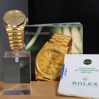 Rolex Day-Date 18038 Champagne Diamond Dial 18K Gold 36mm Circa 1978 Watch – Assay Jewelers