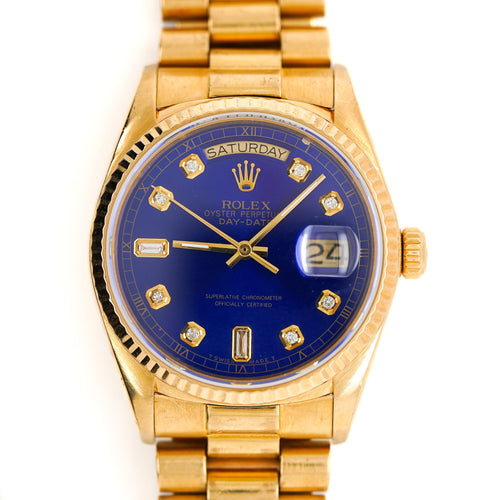 Rolex Day-Date 36mm 18038 Night Blue Diamond Dial 18K Gold Watch