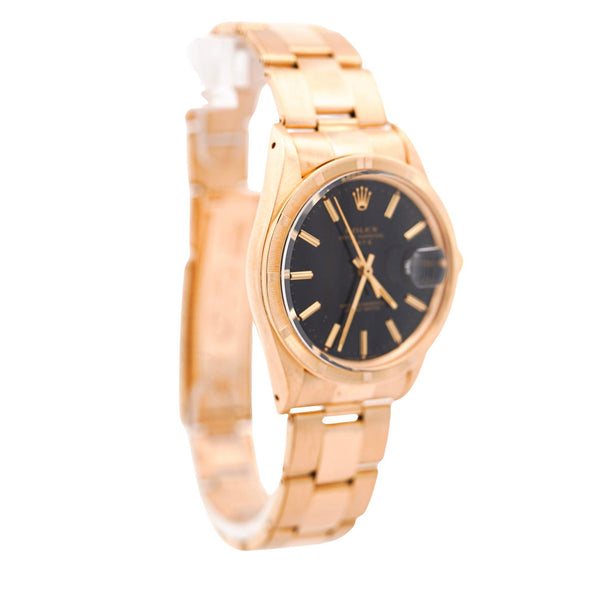 Rolex OP Date 1501 34mm 18K Gold Black Gloss Dial Watch