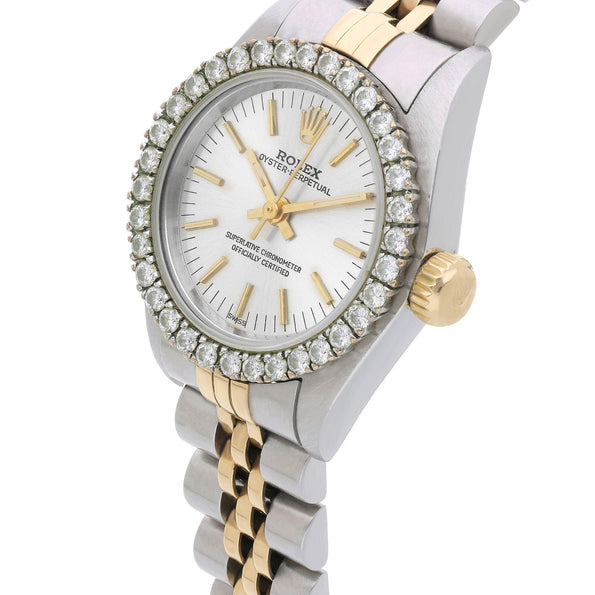 Rolex Oyster Perpetual 26mm Diamond Bezel 18K Two Tone Gold Jubilee Ladies Watch