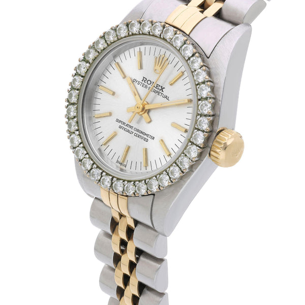 Rolex Oyster Perpetual 26mm Diamond Bezel 18K Two Tone Gold Jubilee Ladies Watch