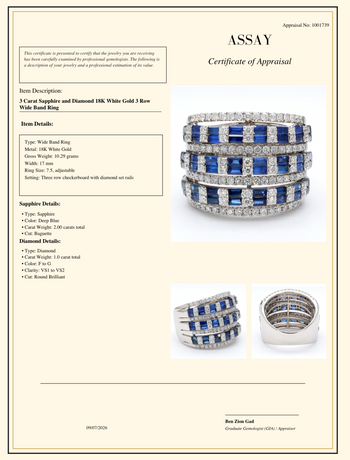 3 Carat Sapphire and Diamond 18K White Gold 3 Row Wide Band Ring – Assay Jewelers