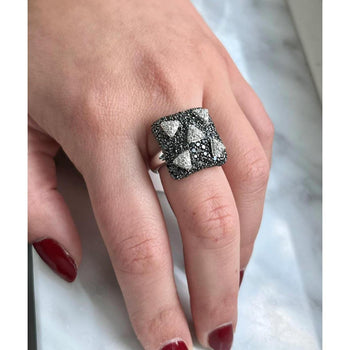 Starlit Night Black and White Diamond Cluster Ring in 18K White Gold – Assay Jewelers