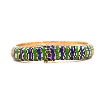 Tiffany & Co Green and Blue Enamel in 18K Yellow Gold Vintage Bracelet – Assay Jewelers