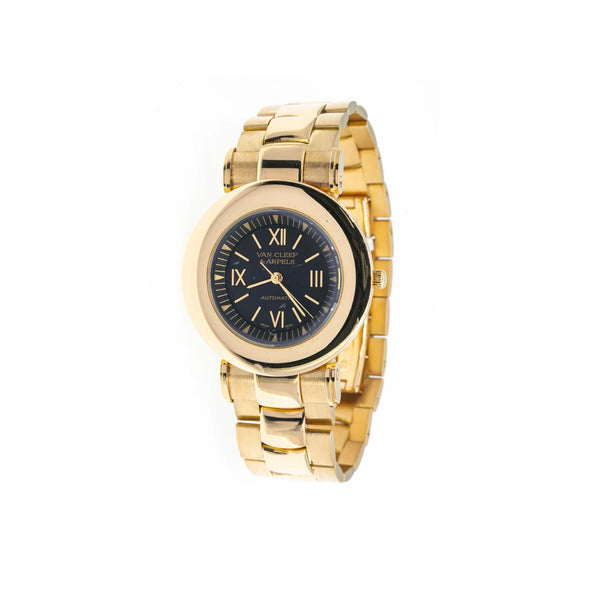 Montre automatique Van Cleef & Arpels en or 18K, cadran noir 37 mm, bracelet en or