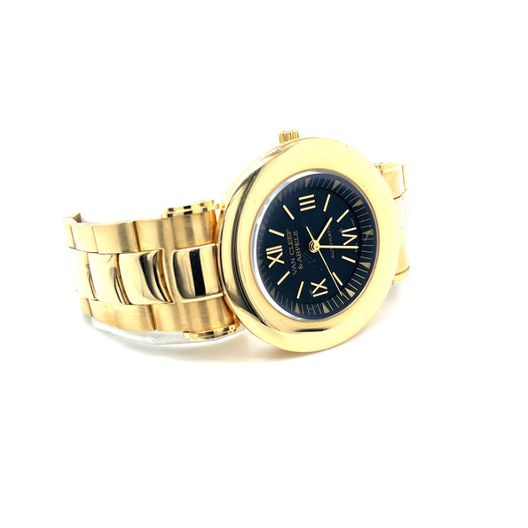 Montre automatique Van Cleef & Arpels en or 18K, cadran noir de 37 mm, bracelet en or