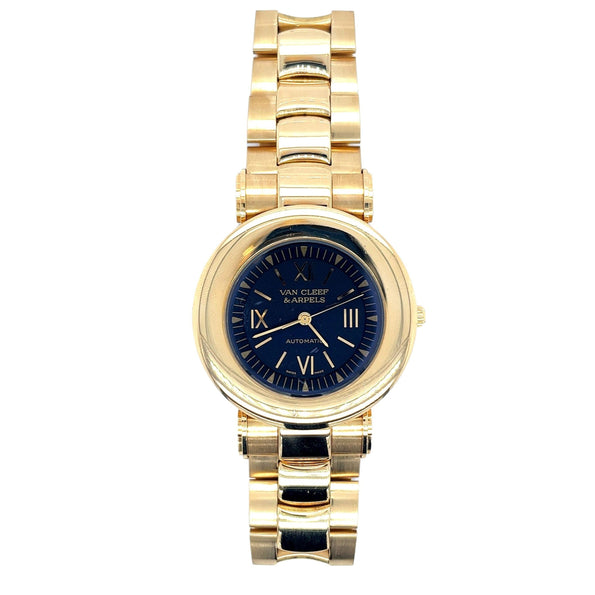 Montre automatique Van Cleef & Arpels en or 18K, cadran noir, 37MM, bracelet en or