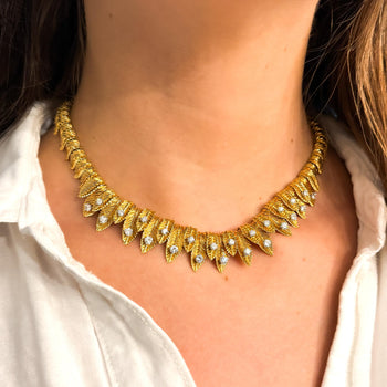 Van Cleef & Arpels 18K Gold Leaf Diamond Vintage Retro Choker Necklace – Assay Jewelers