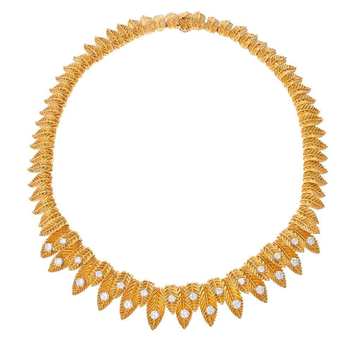 Van Cleef & Arpels 18K Gold Leaf Diamond Vintage Retro Choker Necklace