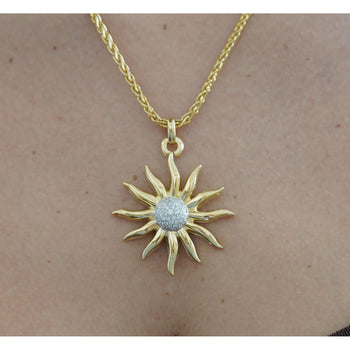 Vintage 0.85 Carat Sun Motif Diamond Pendant Necklace Crafted in 18k Yellow Gold – Assay Jewelers