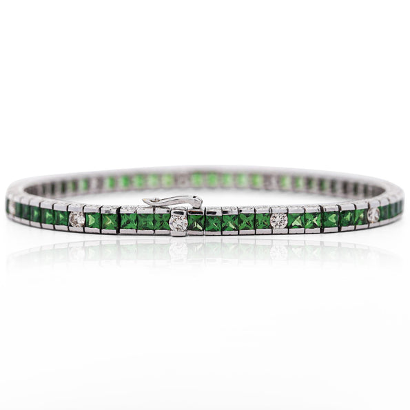 Vintage 11.5 Carat Tsavorite & Diamond Filigree Tennis Bracelet
