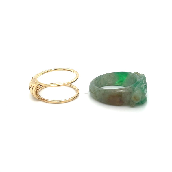 Vintage 14K Yellow Gold Detachable Carved Jadeite Jade Ring