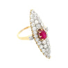 Vintage 14K Yellow Gold Old-Cut Ruby and Diamond Cocktail Long Ring