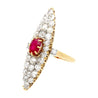 Vintage 14K Yellow Gold Old-Cut Ruby and Diamond Cocktail Long Ring