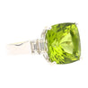 Vintage 14.11 Carat Peridot and Baguette Cut Diamond in 18K White Gold Ring