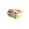 Vintage 14k Gold Retro Style Old Euro Cut Diamond and Baguette Cut Ruby Ring