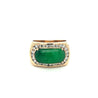 Vintage 18K Gold Horizontally Set Wide Jadeite Jade and Channel Set Diamond Halo Ring