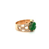 Vintage 18K Rose Gold Jadeite Jade Carved Frog Open Shank Ring with Diamond Side Stones