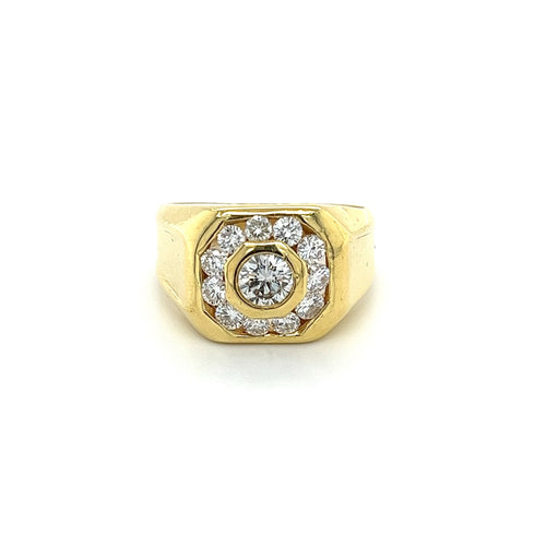 Vintage 1.5 Carat TW Bezel and Channel Set Natural Diamond Mens Ring in 18K Gold