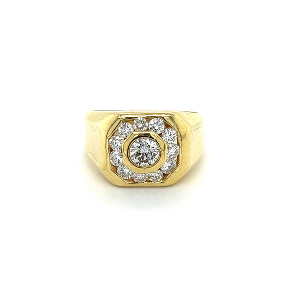 Vintage 1.5 Carat TW Bezel and Channel Set Natural Diamond Mens Ring in 18K Gold