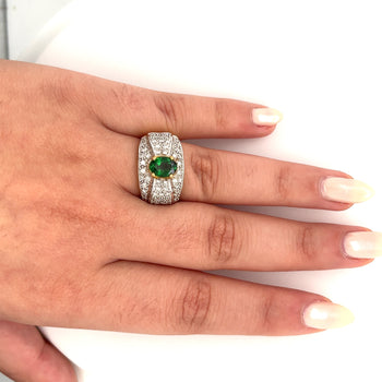 Vintage 1.50 Carat Oval Cut Green Tsavorite and Diamond Cluster Ring – Assay Jewelers