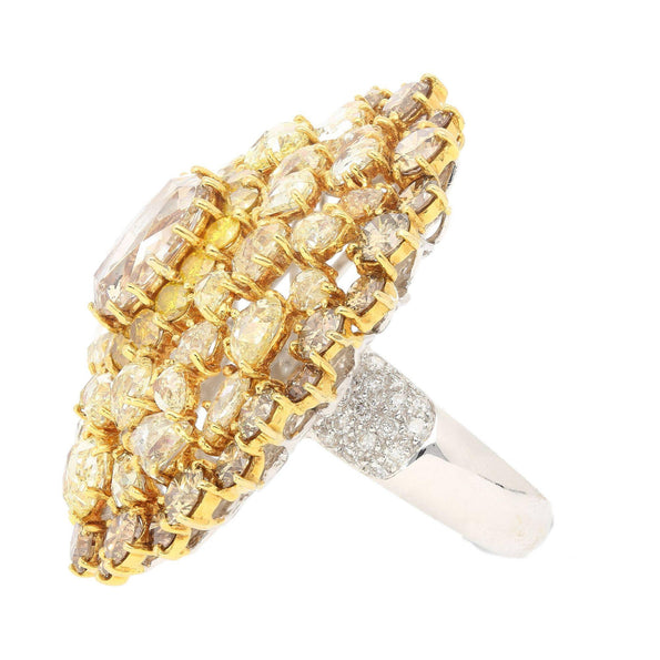 Vintage 22 Carat Multi-Color Rose Cut & Round Diamond Cluster 18K Gold Dome Ring