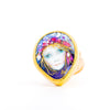 Vintage 22K مينا وذهب "Auspice Maria" قديسة مريم زخرفة مسيحية Ring