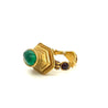 Vintage 22K Gold Egyptian Revival Cabochon Cut Emerald and Garnet Ring