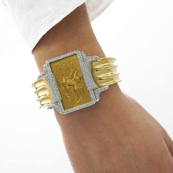 Vintage 22K and 18K Pegasus Motif Bangle Bracelet in Diamond Bezel – Assay Jewelers