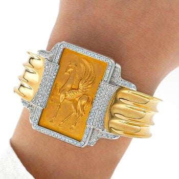 Vintage 22K and 18K Pegasus Motif Bangle Bracelet in Diamond Bezel – Assay Jewelers
