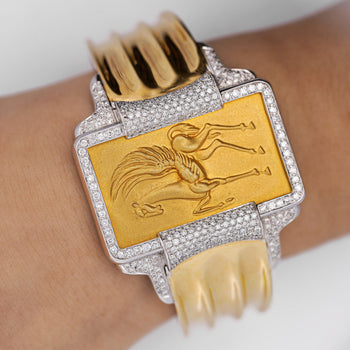 Vintage 22K and 18K Pegasus Motif Bangle Bracelet in Diamond Bezel – Assay Jewelers