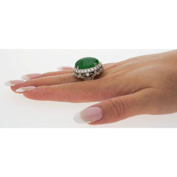 Vintage 24 Carat Oval Cabochon Jade and Round Diamond Floral Pattern Ring – Assay Jewelers