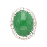 Vintage 24 Carat Oval Cabochon Jade and Round Diamond Floral Pattern Ring