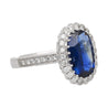 Vintage 2.38 Carat No Heat Oval Blue Sapphire & Milgrain Finish Diamond Ring