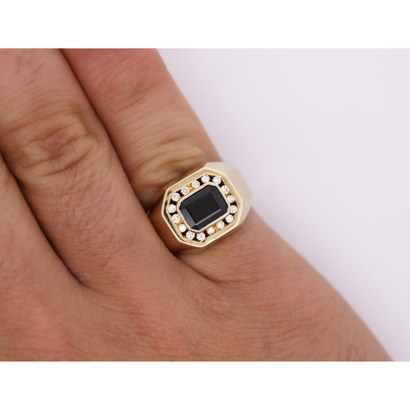 Bague Anciens pour homme de 2,5 carats, saphir bleu taille émeraude et diamant, finition mate