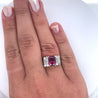 Vintage 3 Carat Radiant Cut Vivid Pink/Purple Tourmaline and Diamond Platinum Ring