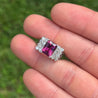 Vintage 3 Carat Radiant Cut Vivid Pink/Purple Tourmaline and Diamond Platinum Ring