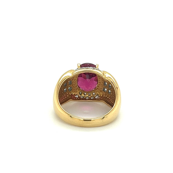 Vintage 4.5 Carat Oval Natural Rubellite Tourmaline & Diamond 18k Ring