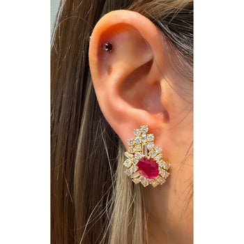Vintage 4.5 Carat Ruby & Diamond Cluster Clip On Earrings in 18K Yellow Gold – Assay Jewelers